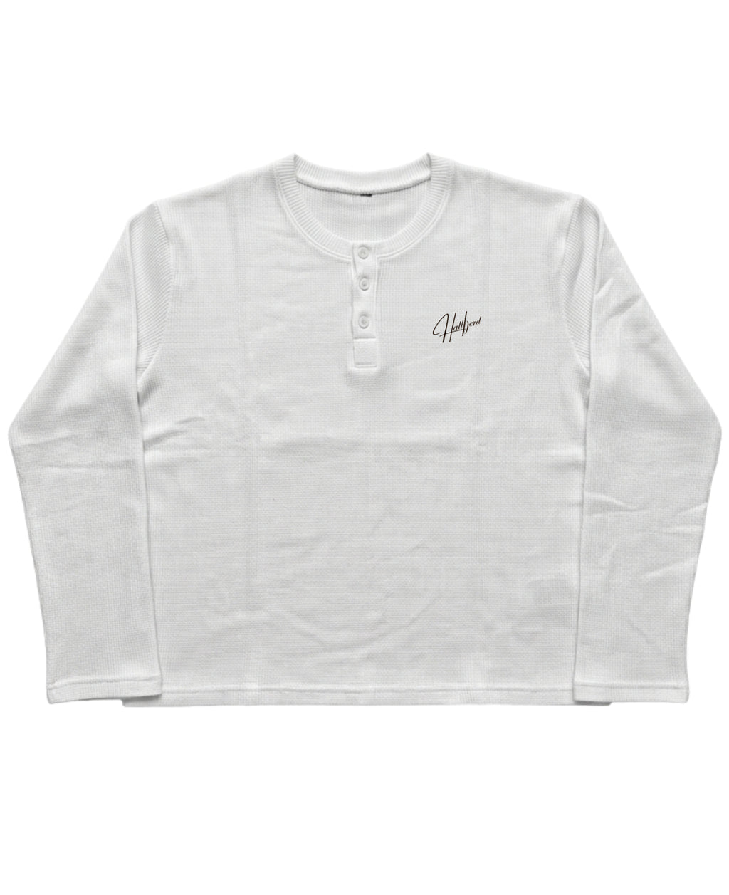White Henley waffle knit Front Design