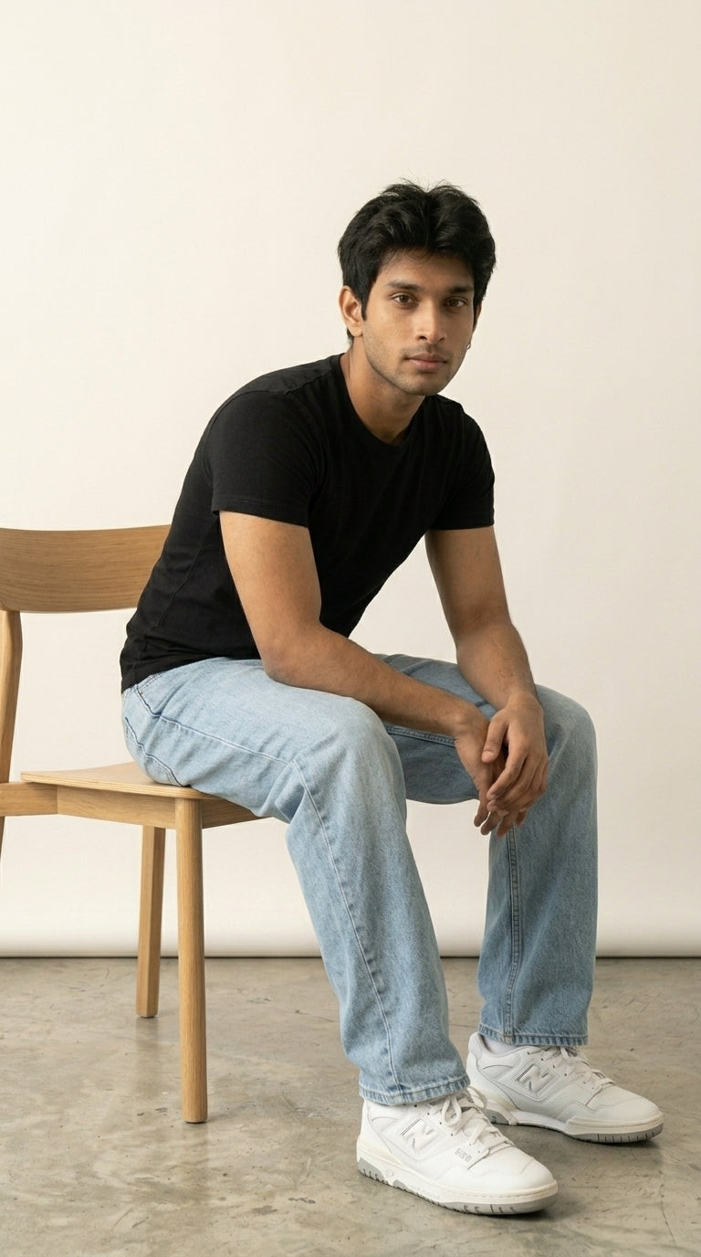 Black Cotton Stretch Tee