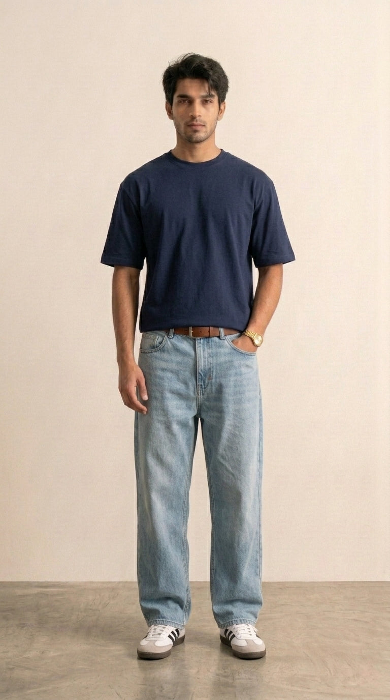 Navy Unisex Basics Oversized Tee