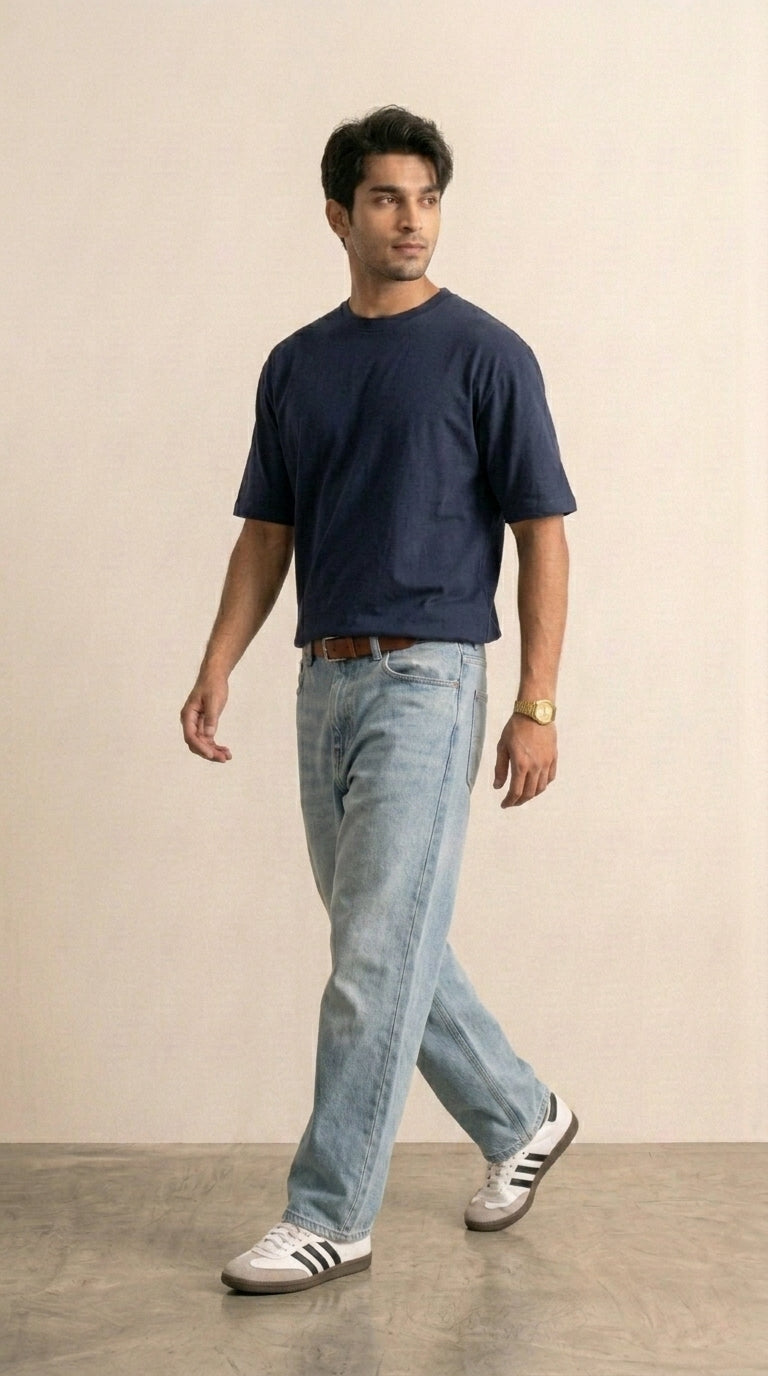 Navy Unisex Basics Oversized Tee