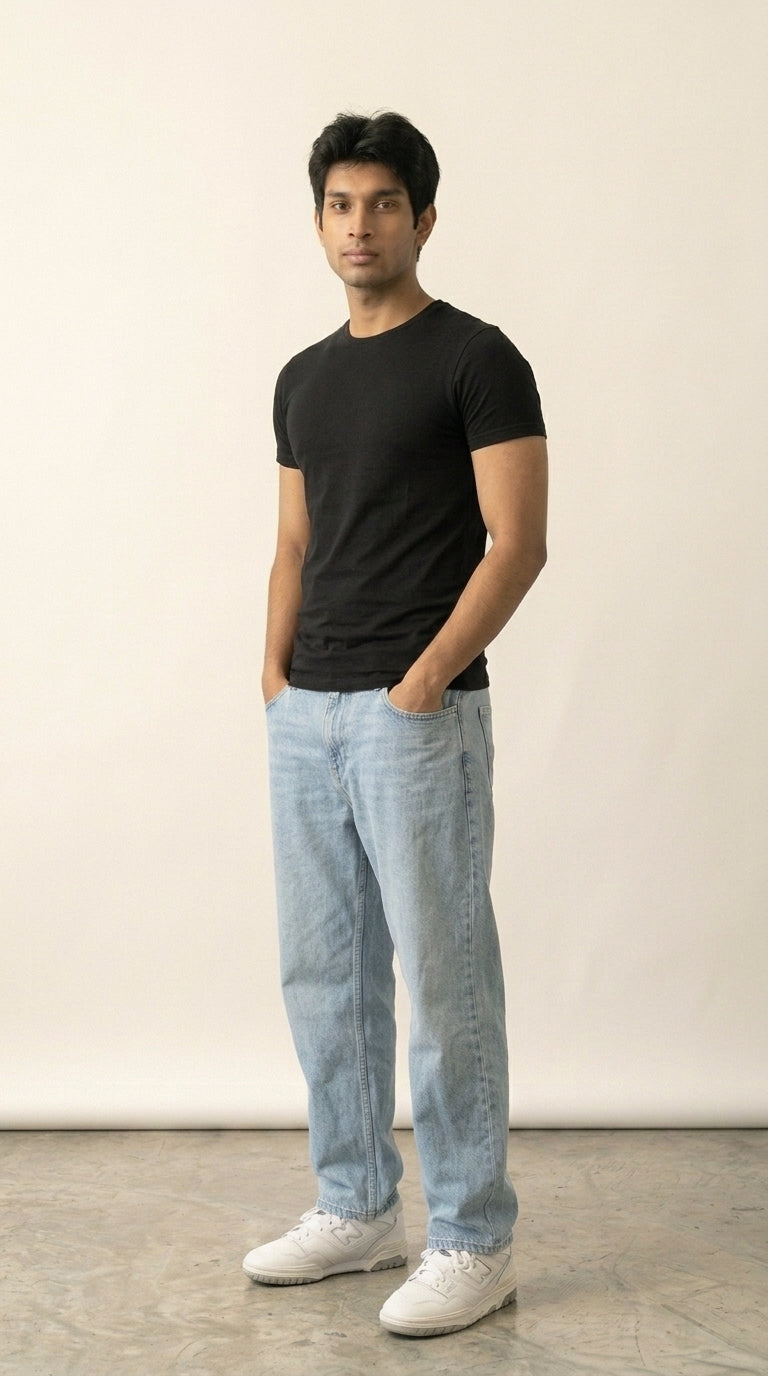 Black Cotton Stretch Tee